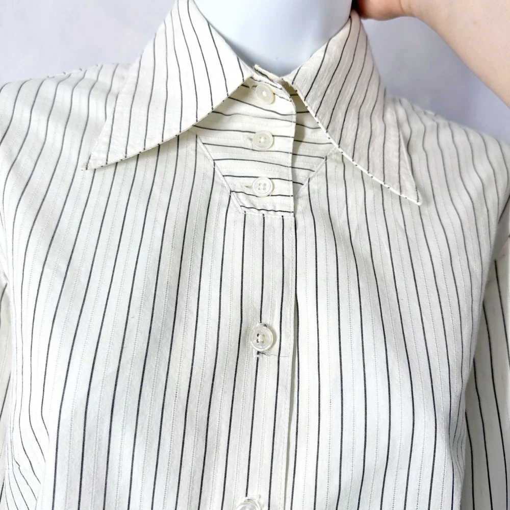 Vintage Jenne Maag Pinstripe Cream Tuxedo Button Down Shirt Women's Size 4P